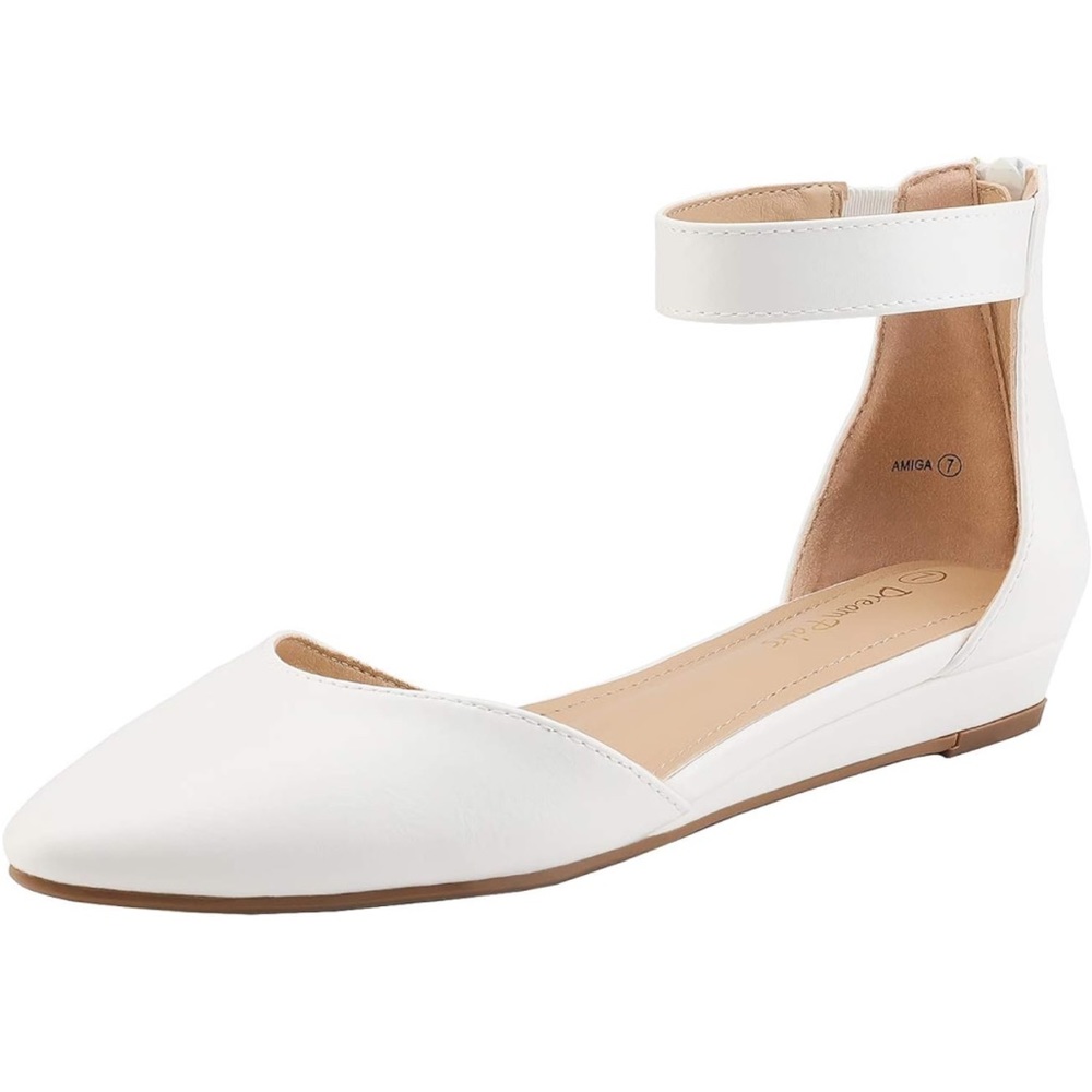 White DREAM PAIRS Women's Low Wedge Ankle Strap Flats Shoes